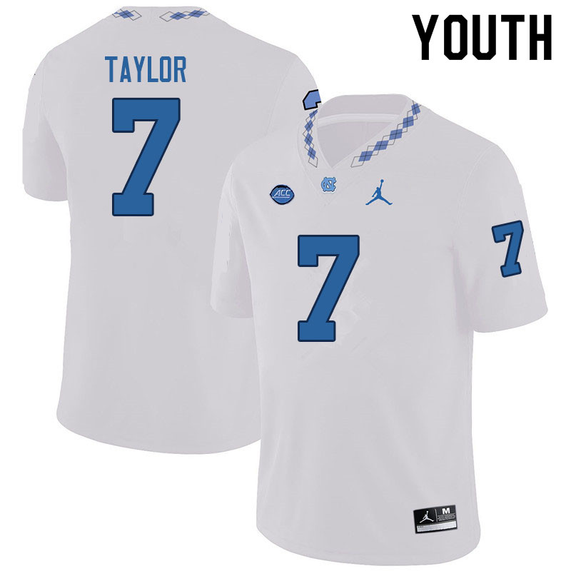 Youth #7 Noah Taylor North Carolina Tar Heels College Football Jerseys Sale-White